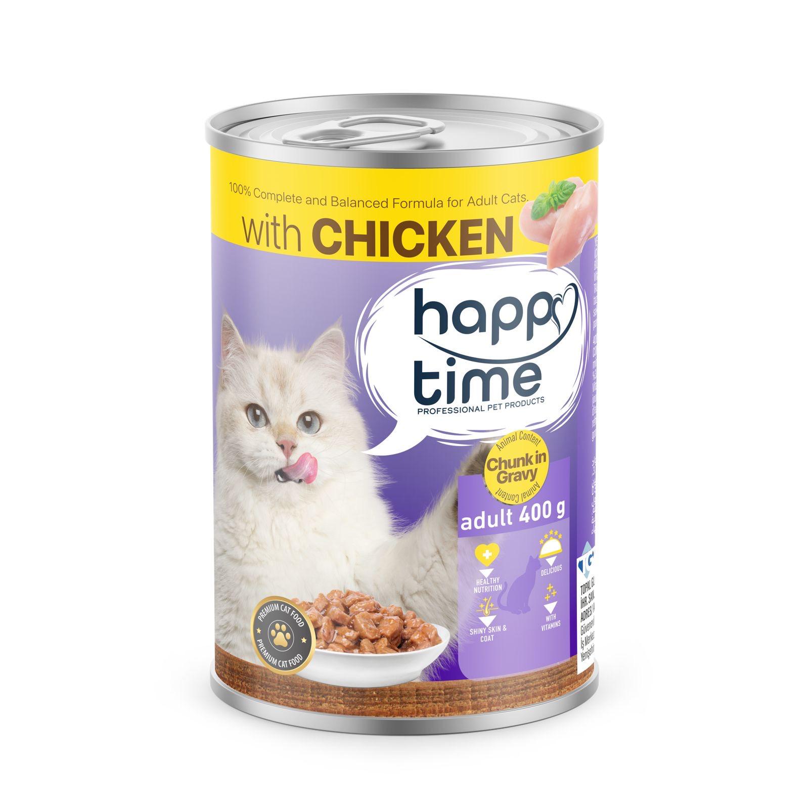 HAPPY TİME YETİŞKİN KEDİ TAVUKLU KONSERVE 400 GR